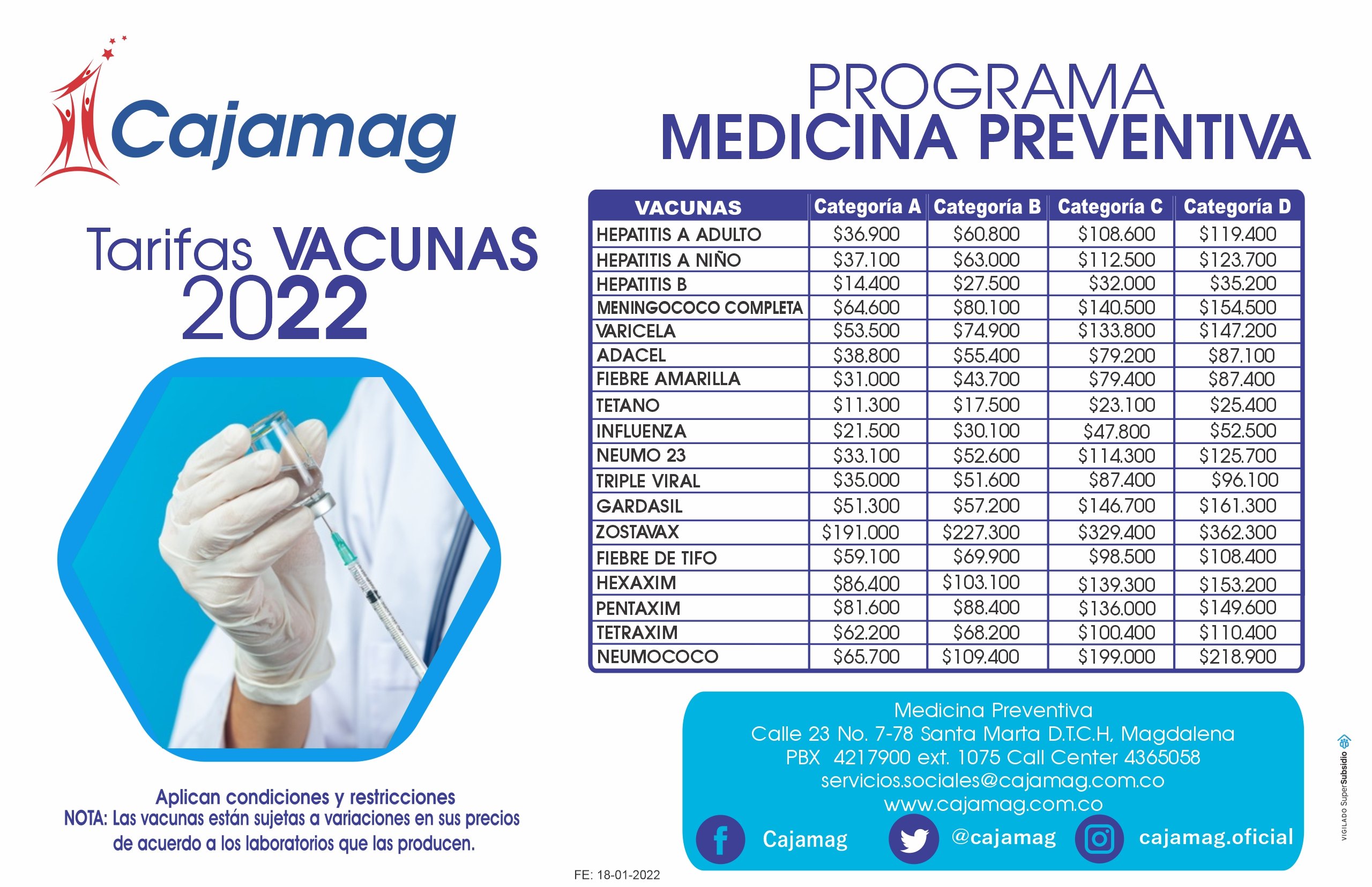 Medicina Preventiva - TARIFAS VACUNACIÓN 2022 - Cajamag