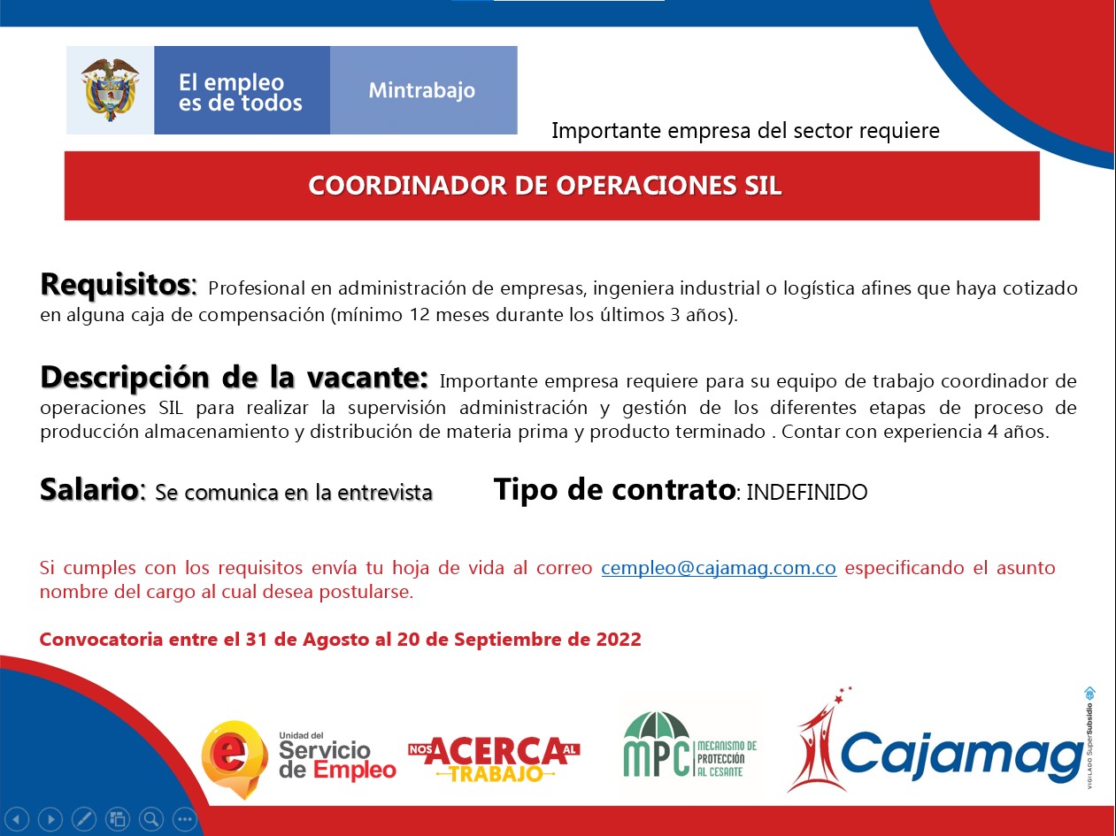 Convocatoria Centro De Empleo Coordinador De Operaciones Sil Cajamag